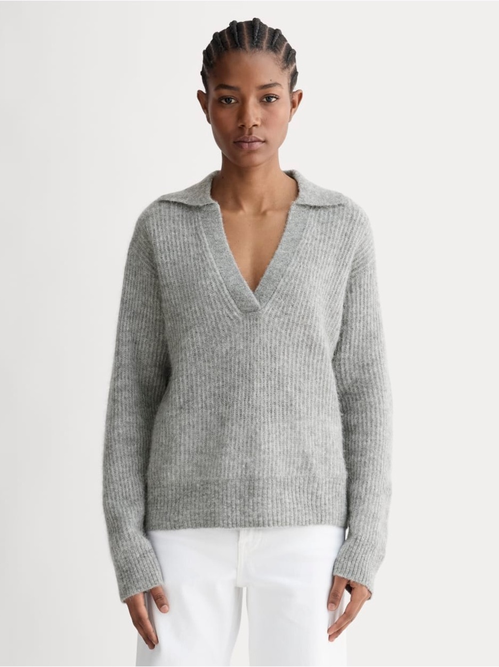 Everlane | Oversized Polo Sweater | Heather Gray | Ultrasoft Alpaca